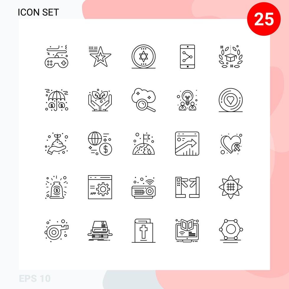 Pictogram Set of 25 Simple Lines of hat degree usa mobile application app share Editable Vector Design Elements