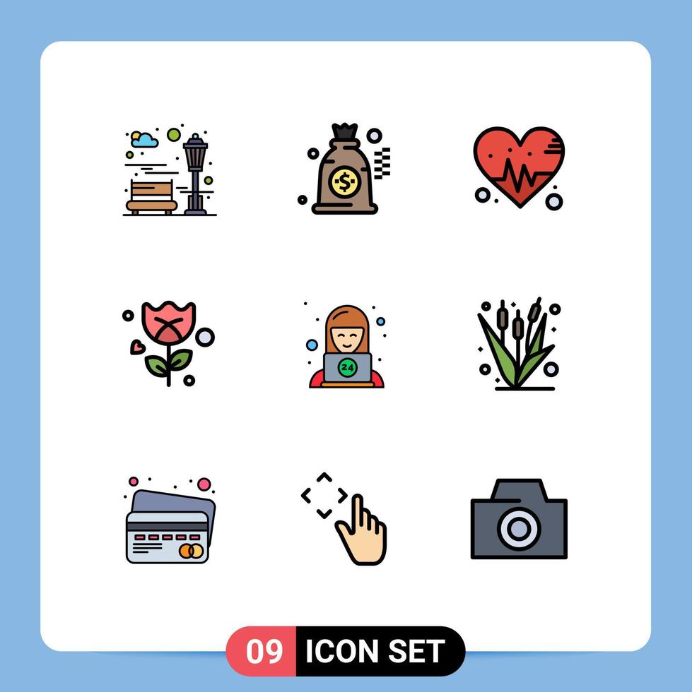 9 Creative Icons Modern Signs and Symbols of corn technical heart support rose Editable Vector Design Elements