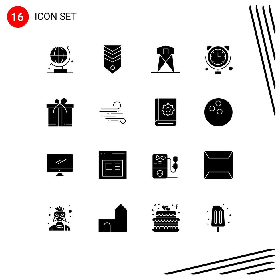 Set of 16 Vector Solid Glyphs on Grid for gift connections defense communications war Editable Vector Design Elements