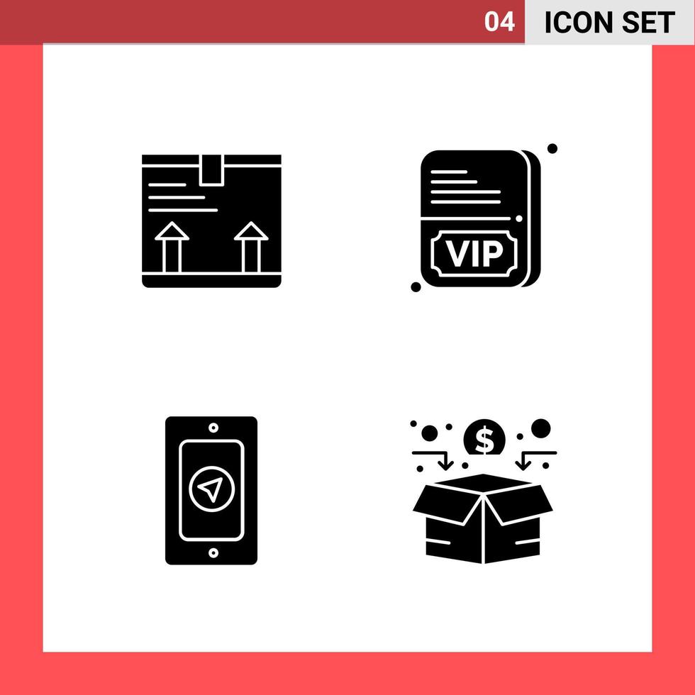 paquete de 4 iconos símbolos de glifo de estilo sólido sobre fondo blanco signos simples para diseño general vector