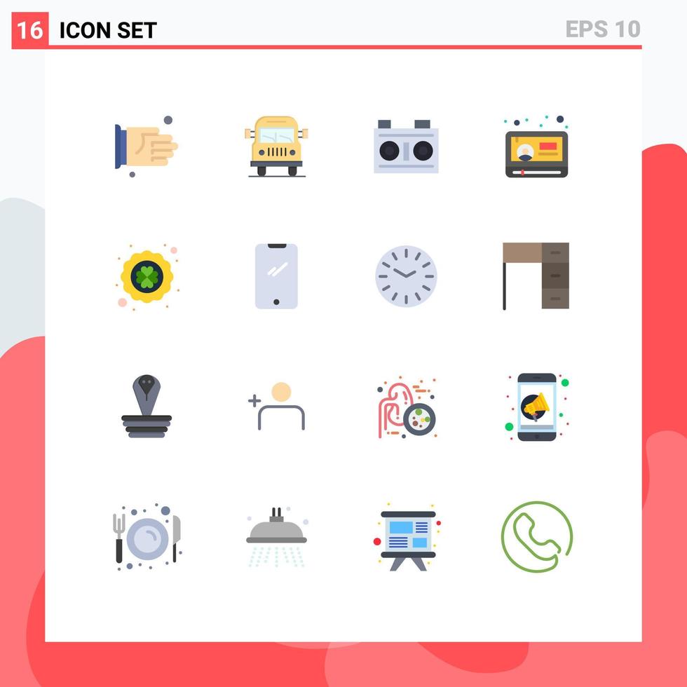 16 Creative Icons Modern Signs and Symbols of four leaf clover youtube camera video news Editable Pack of Creative Vector Design Elements