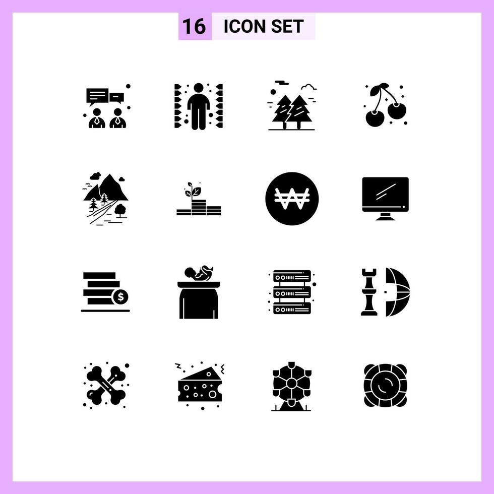 Set of 16 Modern UI Icons Symbols Signs for tree farming tree food berry Editable Vector Design Elements