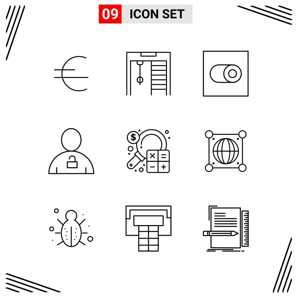 9 iconos estilo de línea cuadrícula basada en símbolos de contorno creativo para el diseño de sitios web signos de icono de línea simple aislados en fondo blanco 9 conjunto de iconos vector