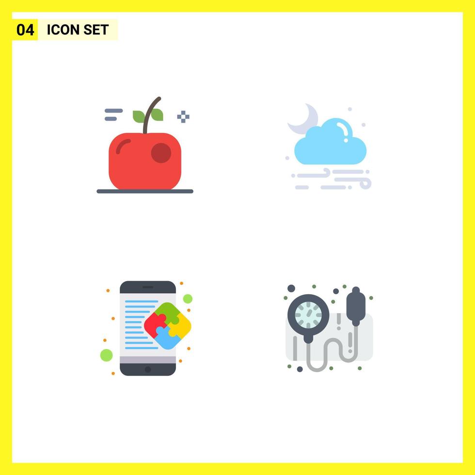 Mobile Interface Flat Icon Set of 4 Pictograms of apple puzzle science rain mobile Editable Vector Design Elements