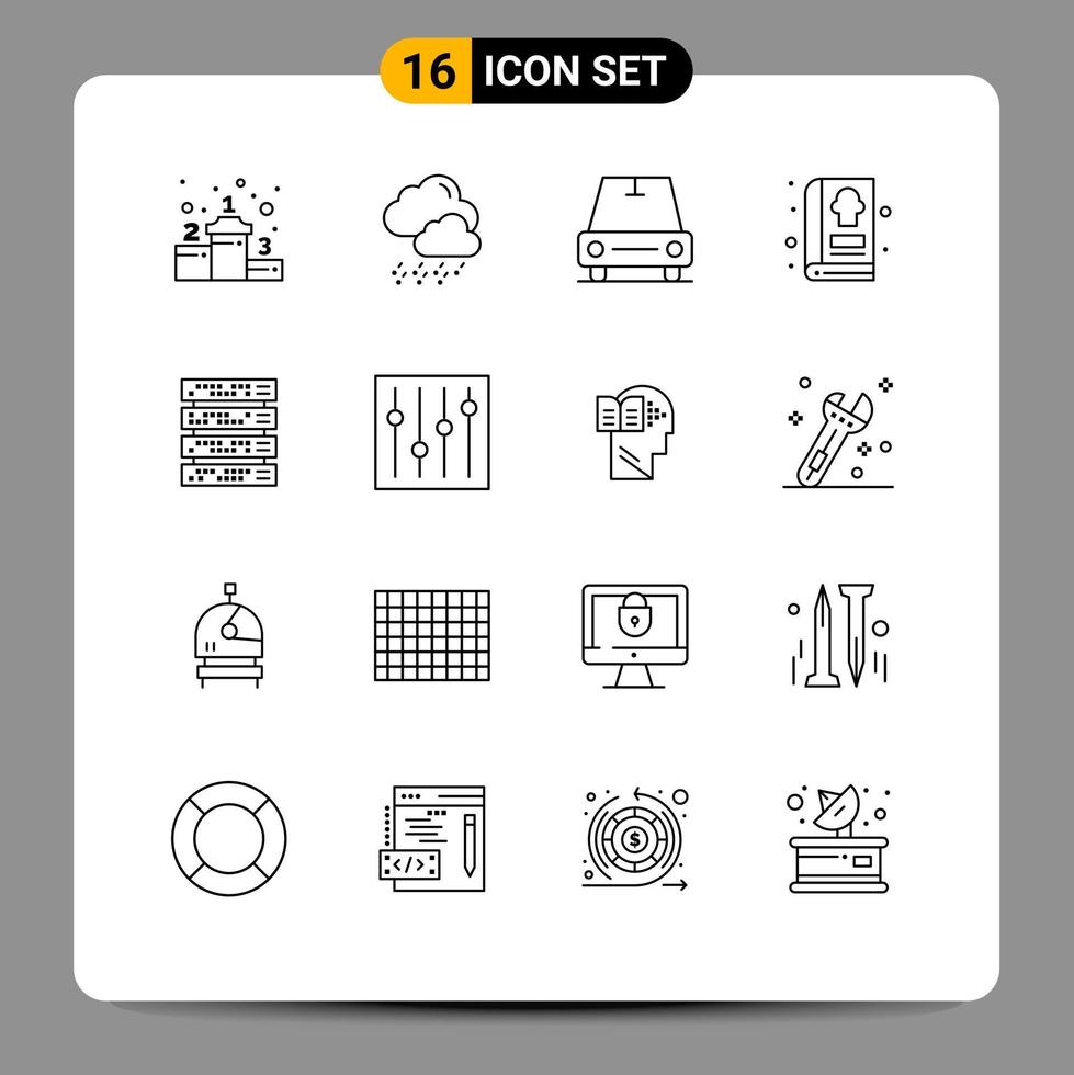 Stock Vector Icon Pack of 16 Line Signs and Symbols for controls rack mount van rack kitchen Editable Vector Design Elements