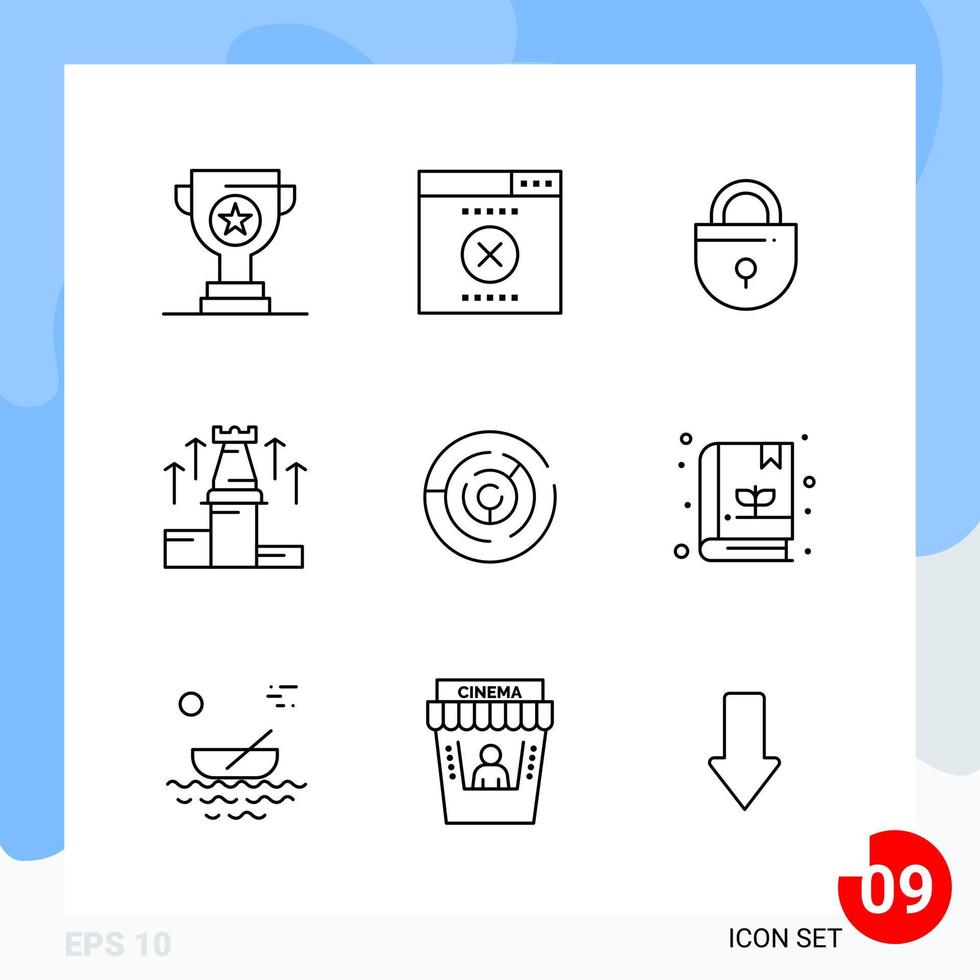 Modern Pack of 9 Icons Line Outline Symbols isolated on White Backgound for Website designing vector