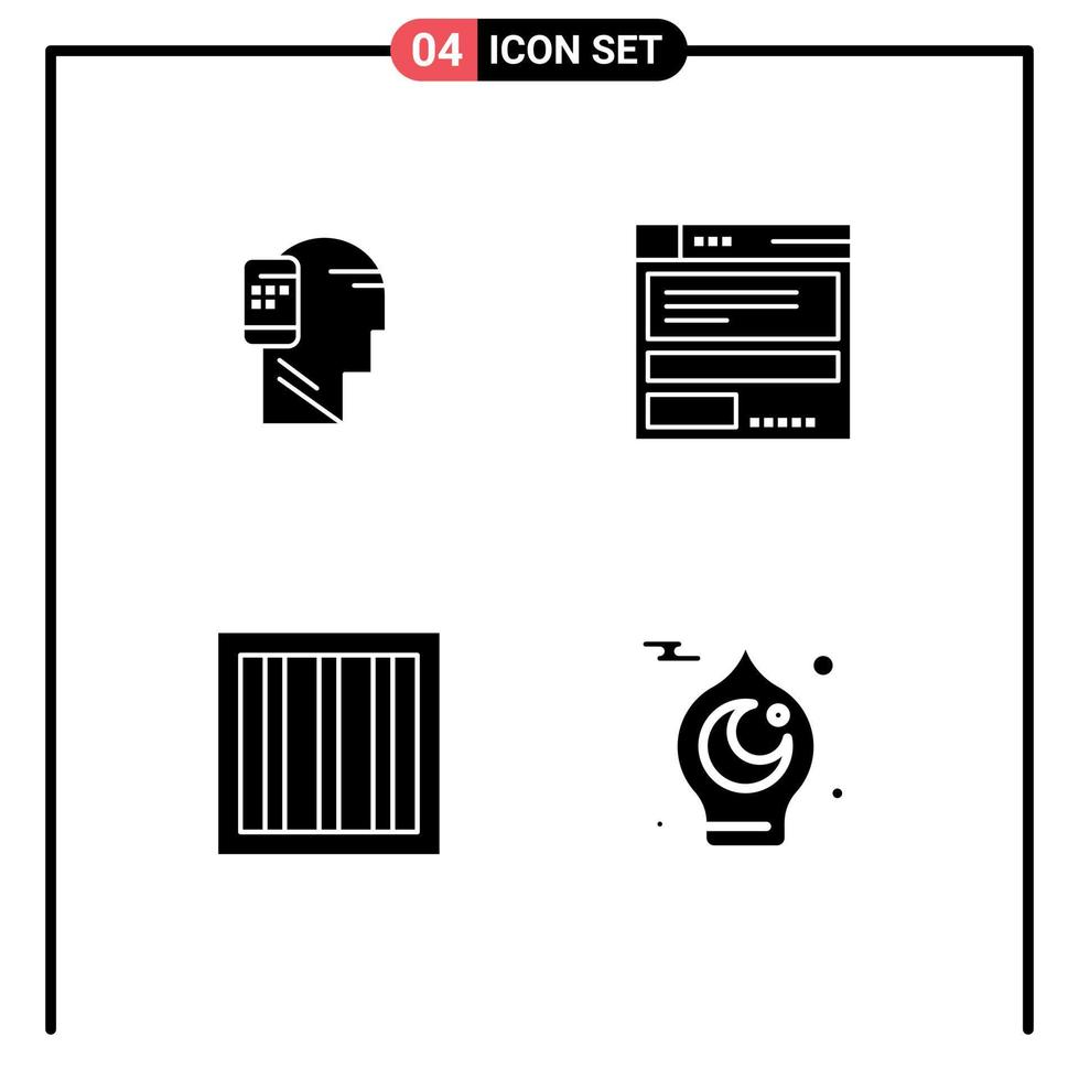 4 Universal Solid Glyphs Set for Web and Mobile Applications communication criminal mobile browser prison Editable Vector Design Elements