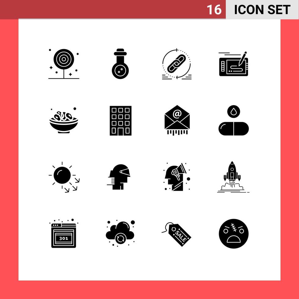 16 User Interface Solid Glyph Pack of modern Signs and Symbols of pad pencil link game refresh Editable Vector Design Elements