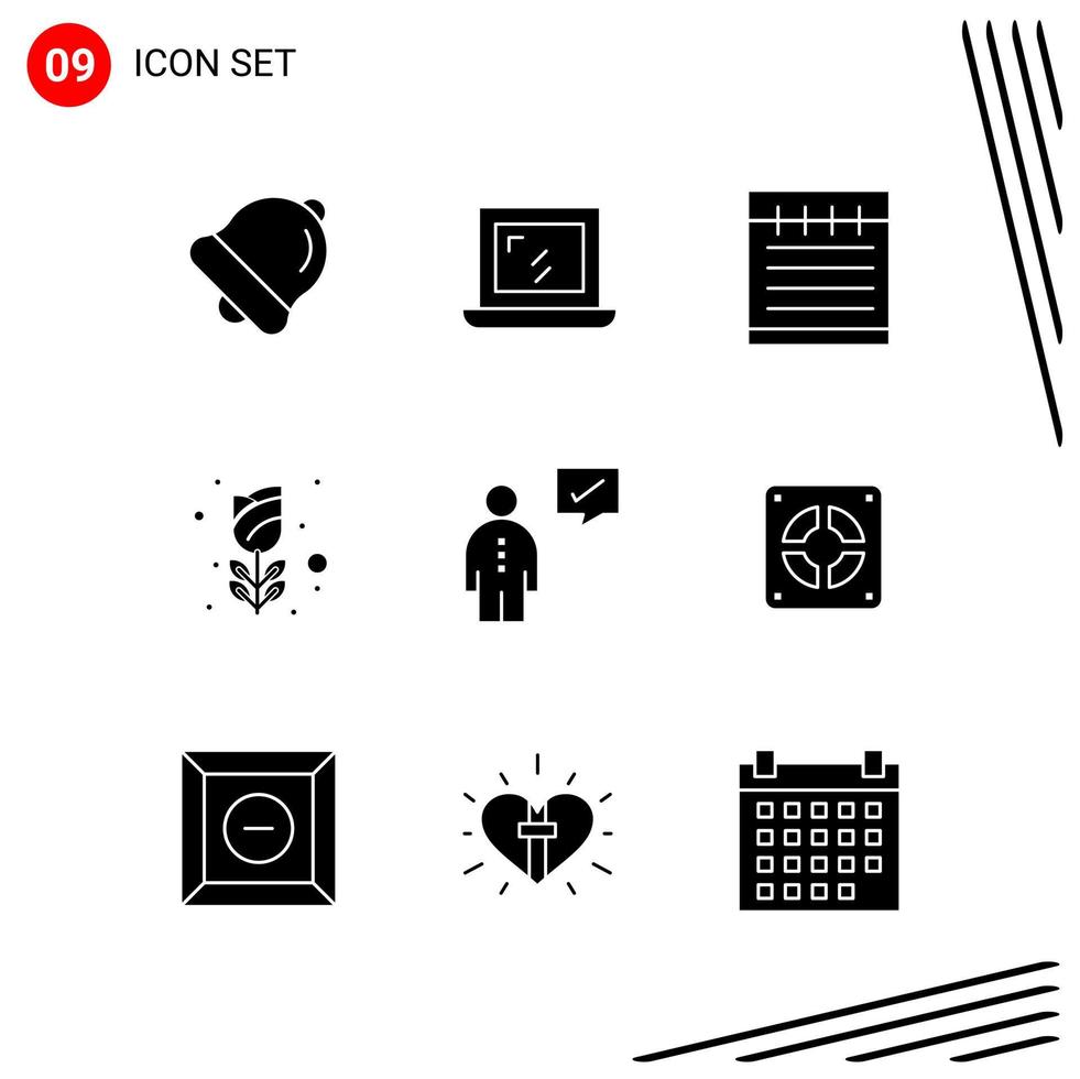 Collection of 9 Vector Icons in solid style Pixle Perfect Glyph Symbols for Web and Mobile Solid Icon Signs on White Background 9 Icons