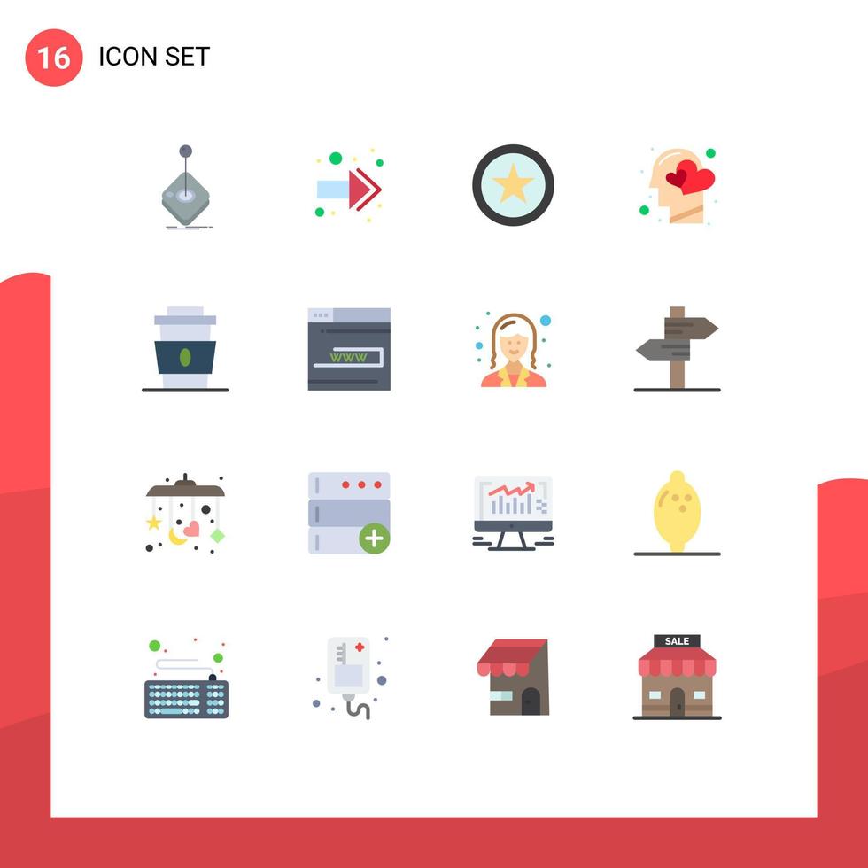 conjunto de 16 iconos de interfaz de usuario modernos símbolos signos para beber café cabeza humana favorita paquete editable de elementos de diseño de vectores creativos