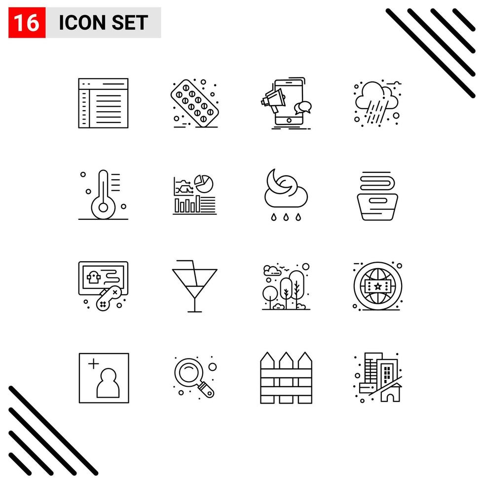 User Interface Pack of 16 Basic Outlines of appliance cloud tablet autumn megaphone Editable Vector Design Elements