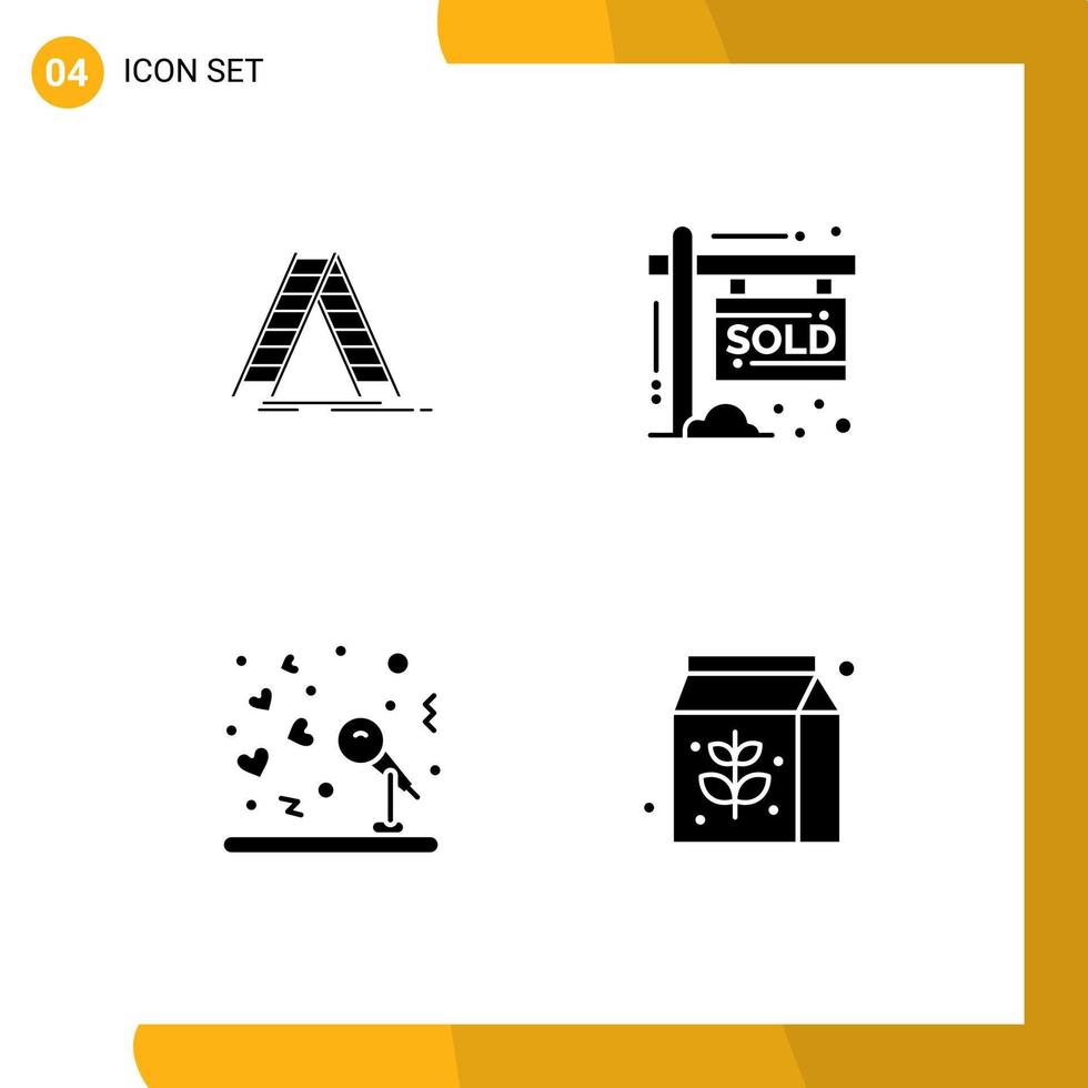 4 Universal Solid Glyph Signs Symbols of ladder microphone repair sold reception Editable Vector Design Elements