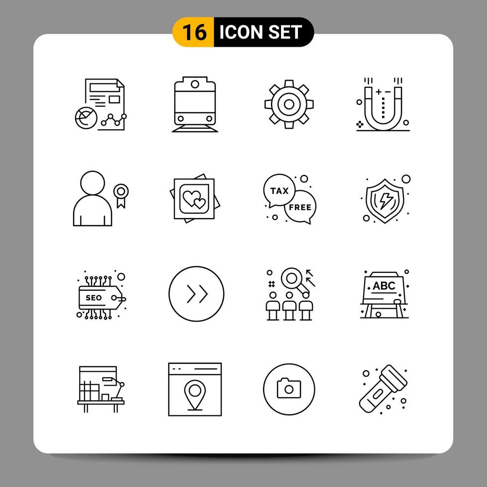 16 Black Icon Pack Outline Symbols Signs for Responsive designs on white background 16 Icons Set vector