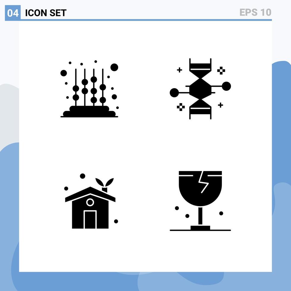 User Interface Pack of 4 Basic Solid Glyphs of kids eco home toddler genetic engineering ecology house Editable Vector Design Elements