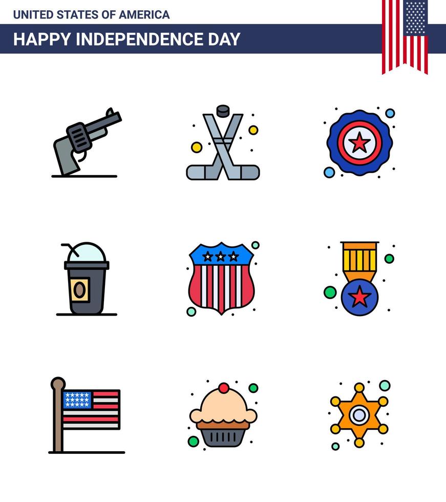 Stock Vector Icon Pack of American Day 9 Line Signs and Symbols for investigating states america limonade america Editable USA Day Vector Design Elements