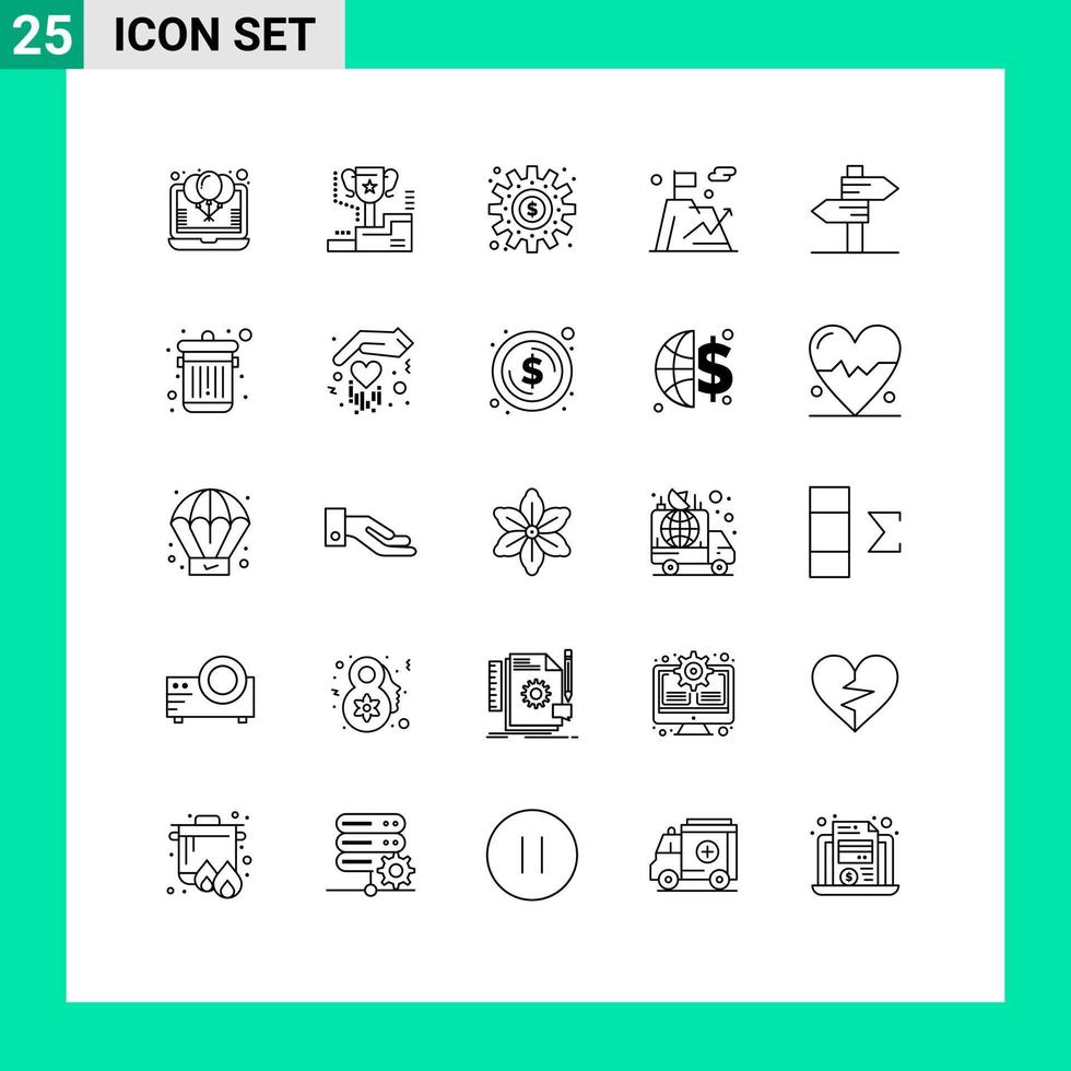 Mobile Interface Line Set of 25 Pictograms of goal business trophy work money Editable Vector Design Elements