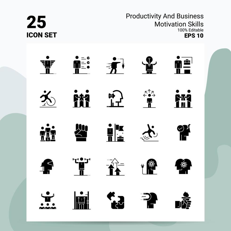 25 Productivity And Business Motivation Skills Icon Set 100 Editable EPS 10 Files Business Logo Concept Ideas Solid Glyph icon design vector