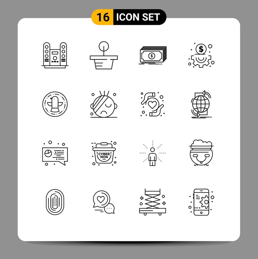 16 Thematic Vector Outlines and Editable Symbols of celebration american dollar management business Editable Vector Design Elements