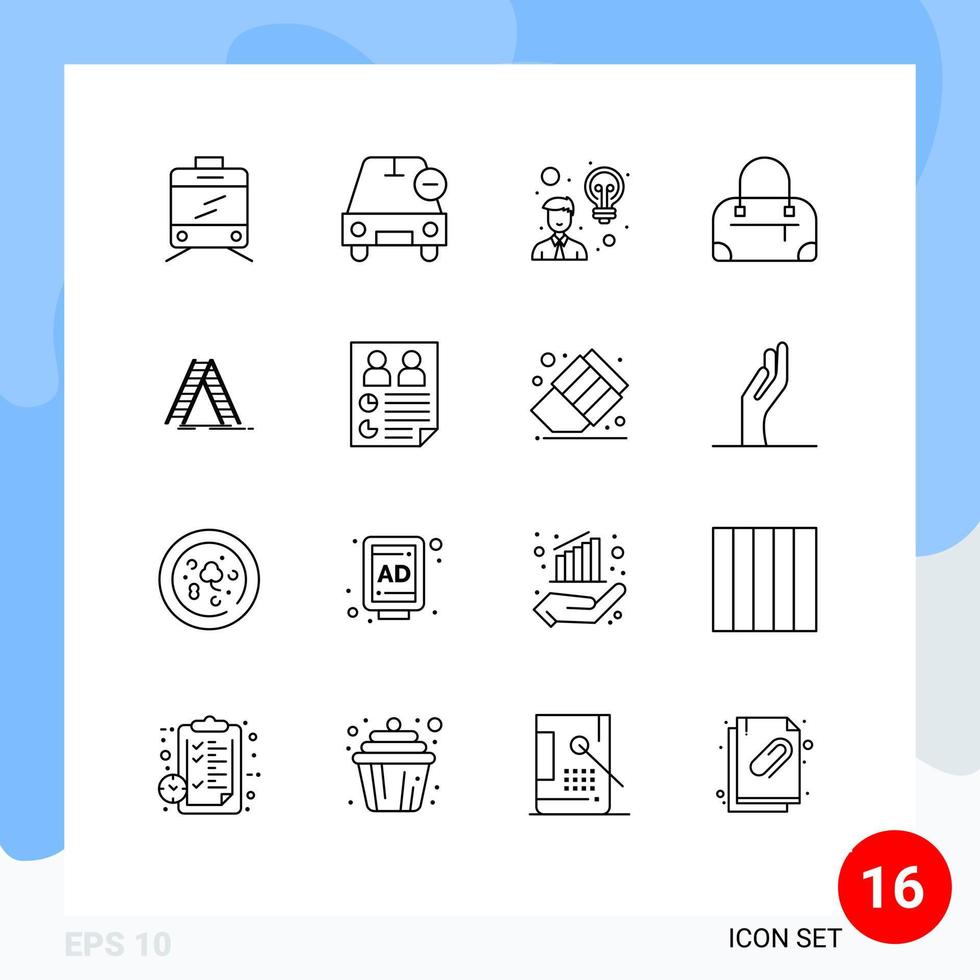 Mobile Interface Outline Set of 16 Pictograms of data construction employee building fashion Editable Vector Design Elements