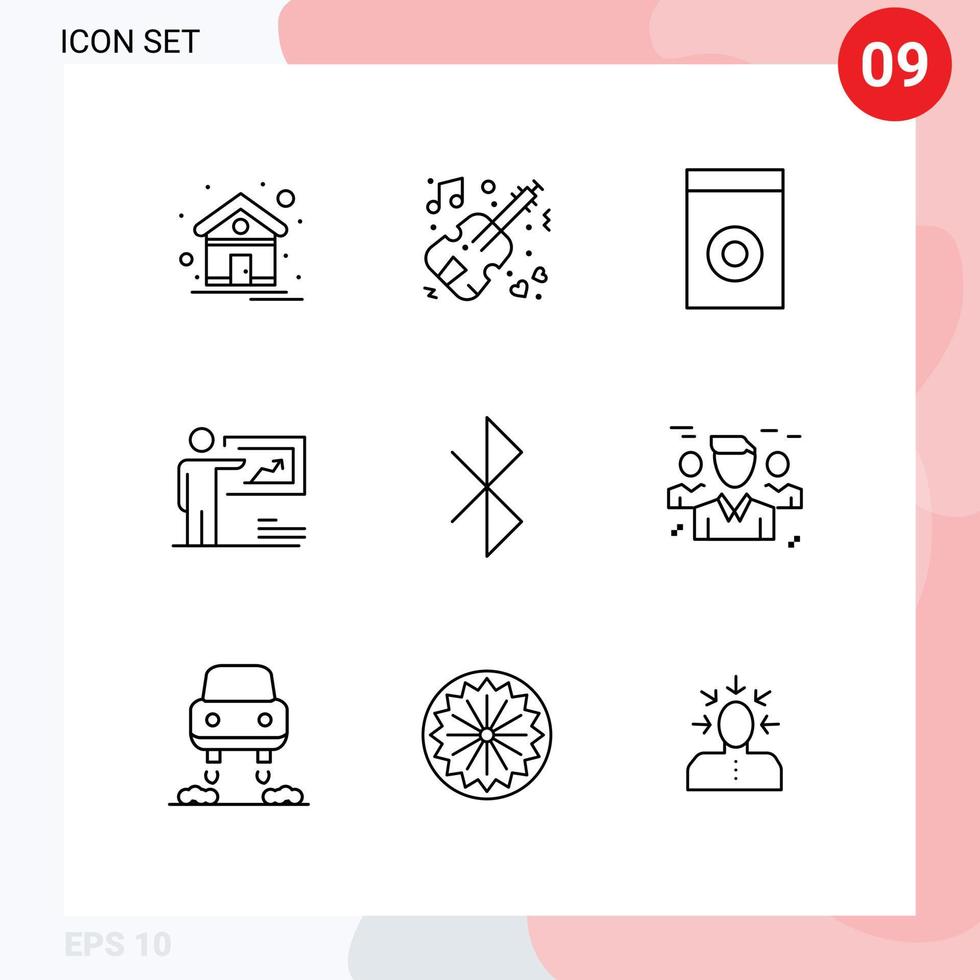 Group of 9 Outlines Signs and Symbols for connection man appliances business solution Editable Vector Design Elements