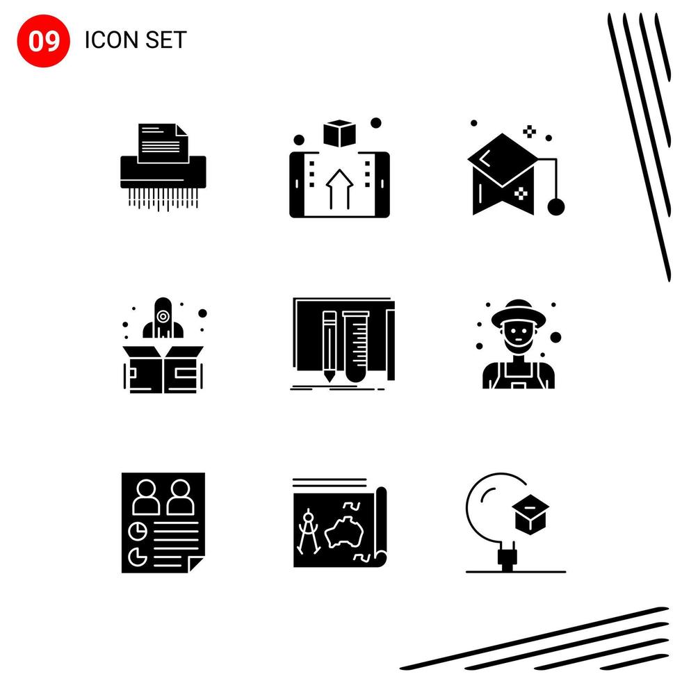 Collection of 9 Vector Icons in solid style Pixle Perfect Glyph Symbols for Web and Mobile Solid Icon Signs on White Background 9 Icons