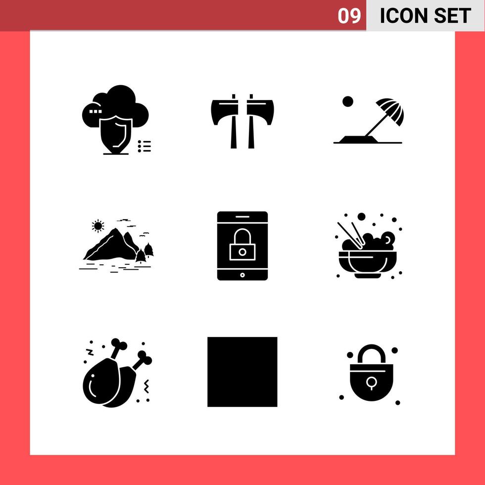 9 Icon Pack Solid Style Glyph Symbols on White Background Simple Signs for general designing vector