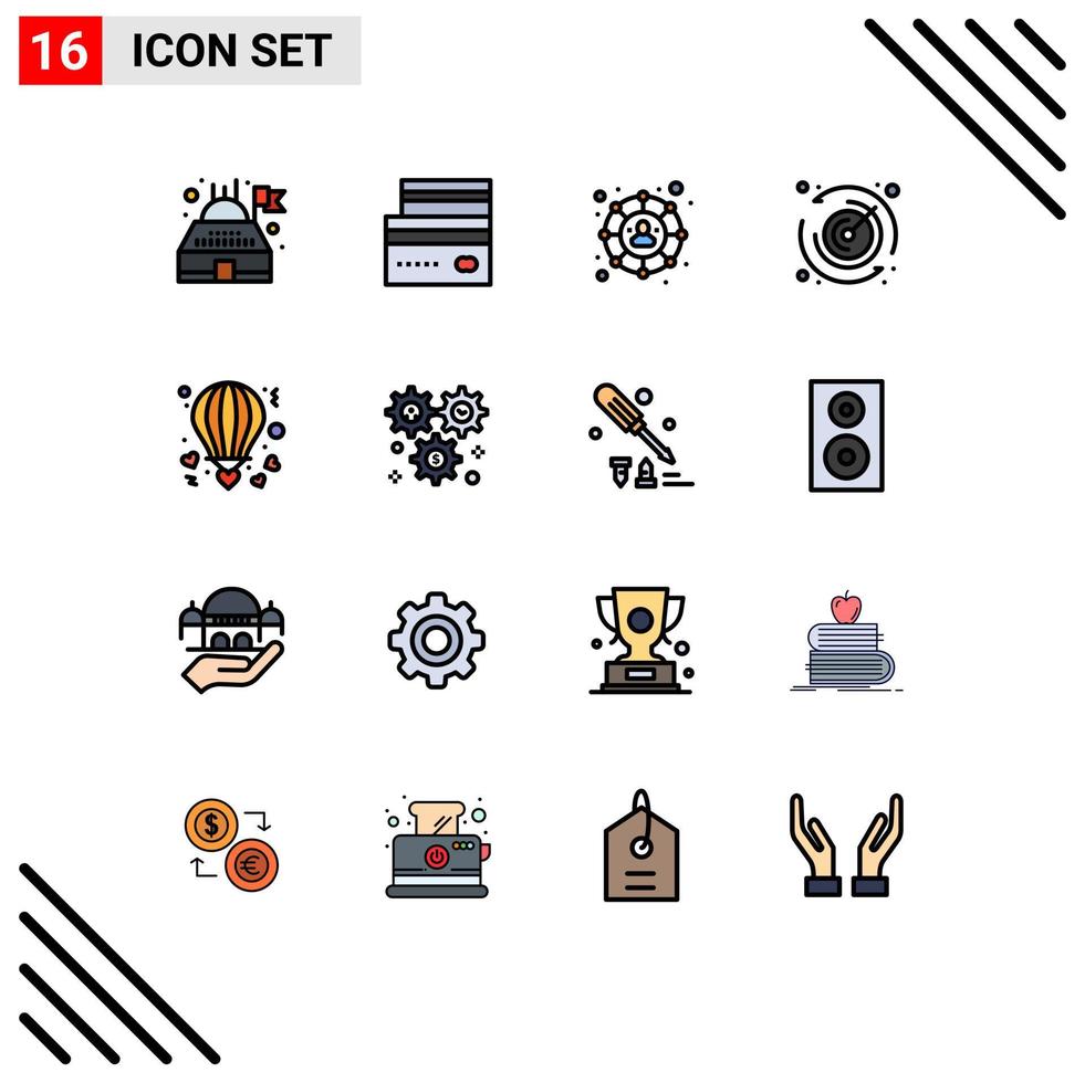 16 User Interface Flat Color Filled Line Pack of modern Signs and Symbols of love balloon connections air time Editable Creative Vector Design Elements