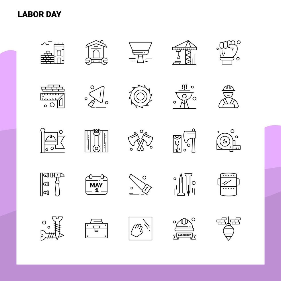 conjunto de iconos de línea del día del trabajo conjunto de 25 iconos diseño de estilo minimalista vectorial conjunto de iconos negros paquete de pictogramas lineales vector