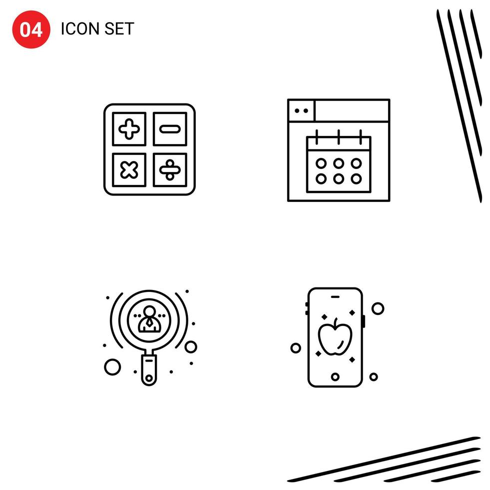 Stock Vector Icon Pack of 4 Line Signs and Symbols for back to school increase formula calendar user Editable Vector Design Elements