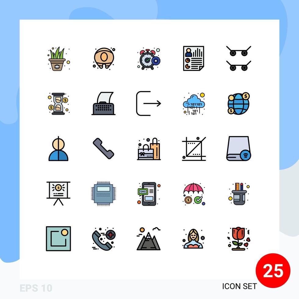 Group of 25 Modern Filled line Flat Colors Set for skateboard report chronometer page data Editable Vector Design Elements