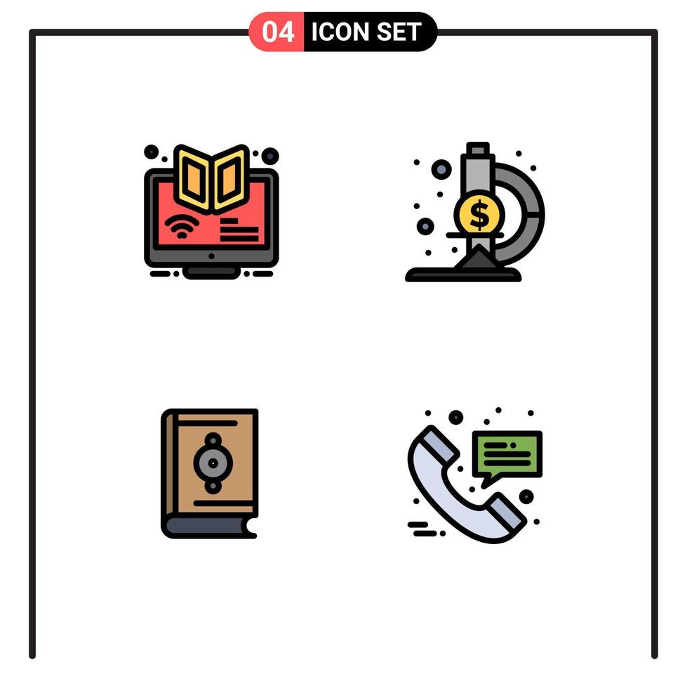 paquete de 4 signos y símbolos de colores planos de línea de relleno modernos para medios de impresión web como elearning islam webinar laboratorio quran elementos de diseño de vectores editables