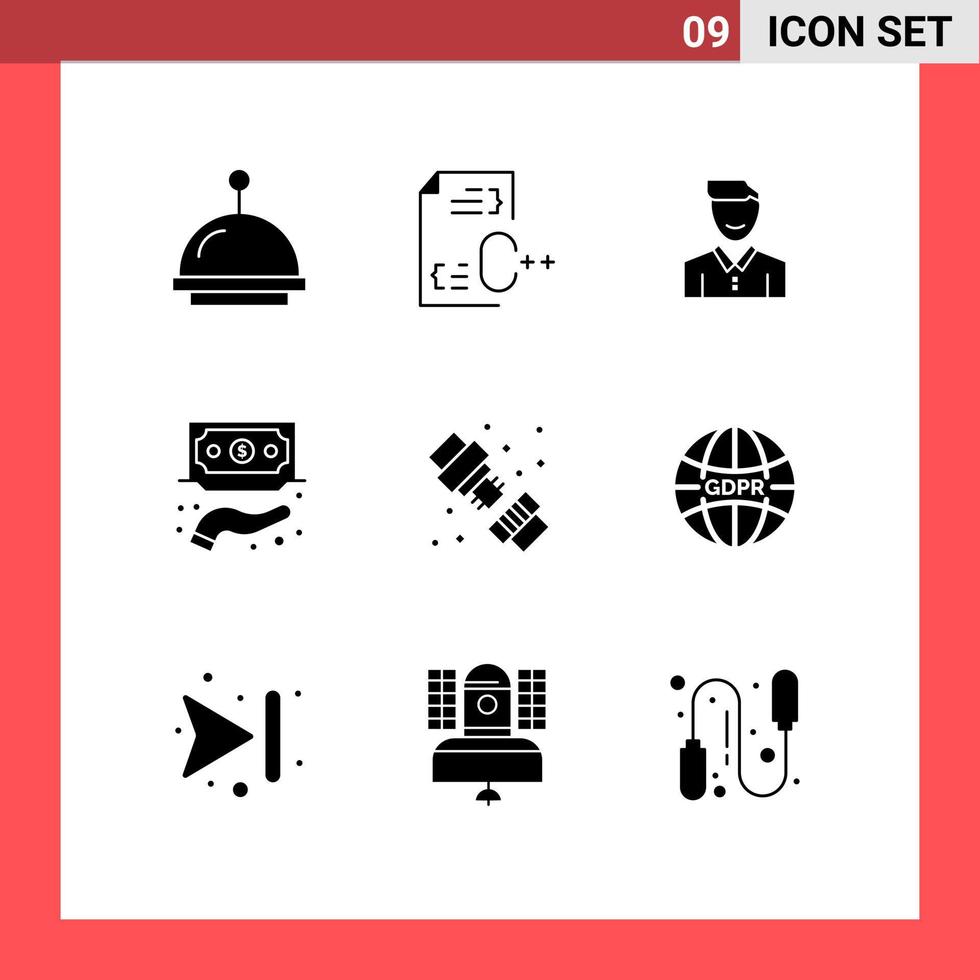 Pack of 9 Modern Solid Glyphs Signs and Symbols for Web Print Media such as funds financing avatar user man Editable Vector Design Elements