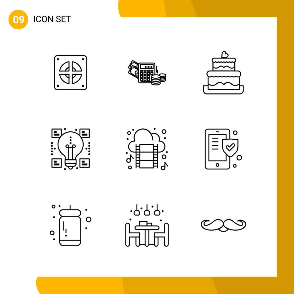 9 Icon Set Line Style Icon Pack Outline Symbols isolated on White Backgound for Responsive Website Designing vector