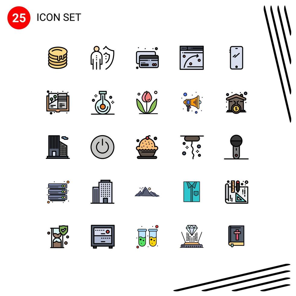 Editable Vector Line Pack of 25 Simple Filled line Flat Colors of smart phone hosting protection window web Editable Vector Design Elements