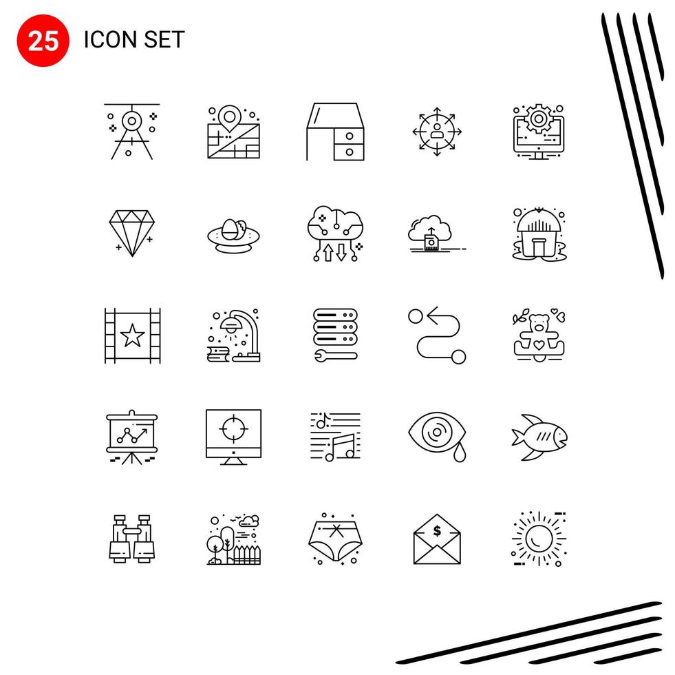 Set of 25 Commercial Lines pack for human career bureau arrows office material Editable Vector Design Elements