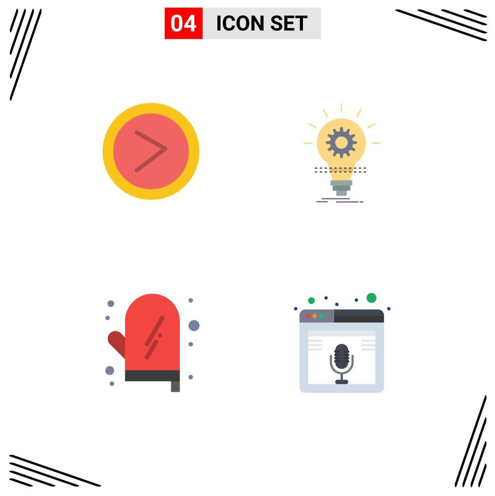 símbolos de iconos universales grupo de 4 iconos planos modernos de flecha cocinar usuario idea guante elementos de diseño vectorial editables vector