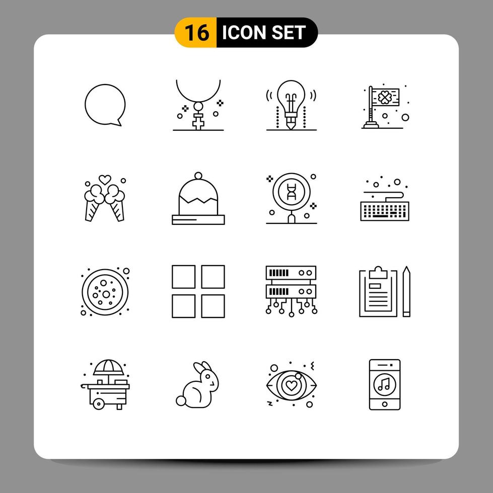 Mobile Interface Outline Set of 16 Pictograms of saint flag idea festival science Editable Vector Design Elements
