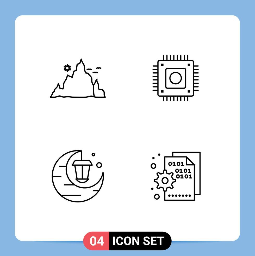 Line Pack of 4 Universal Symbols of mountain celebrate nature hardware festival Editable Vector Design Elements
