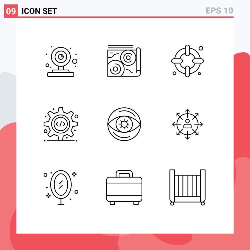 Modern Set of 9 Outlines and symbols such as money business insurance gear programming interface Editable Vector Design Elements