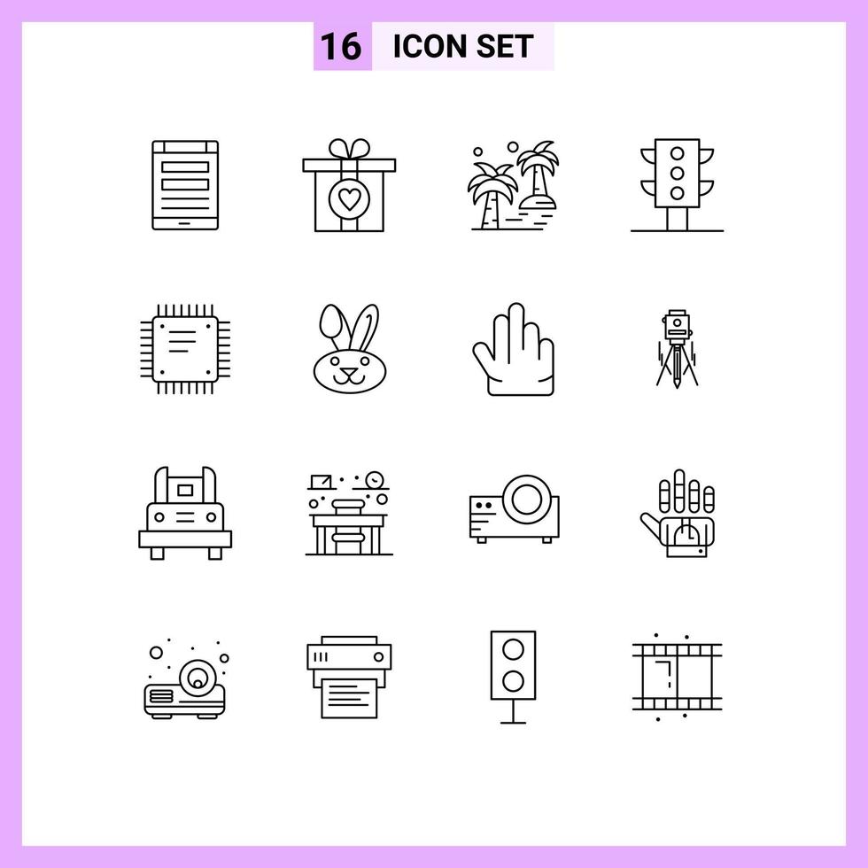 Group of 16 Modern Outlines Set for circuit board transport date traffic arecaceae Editable Vector Design Elements