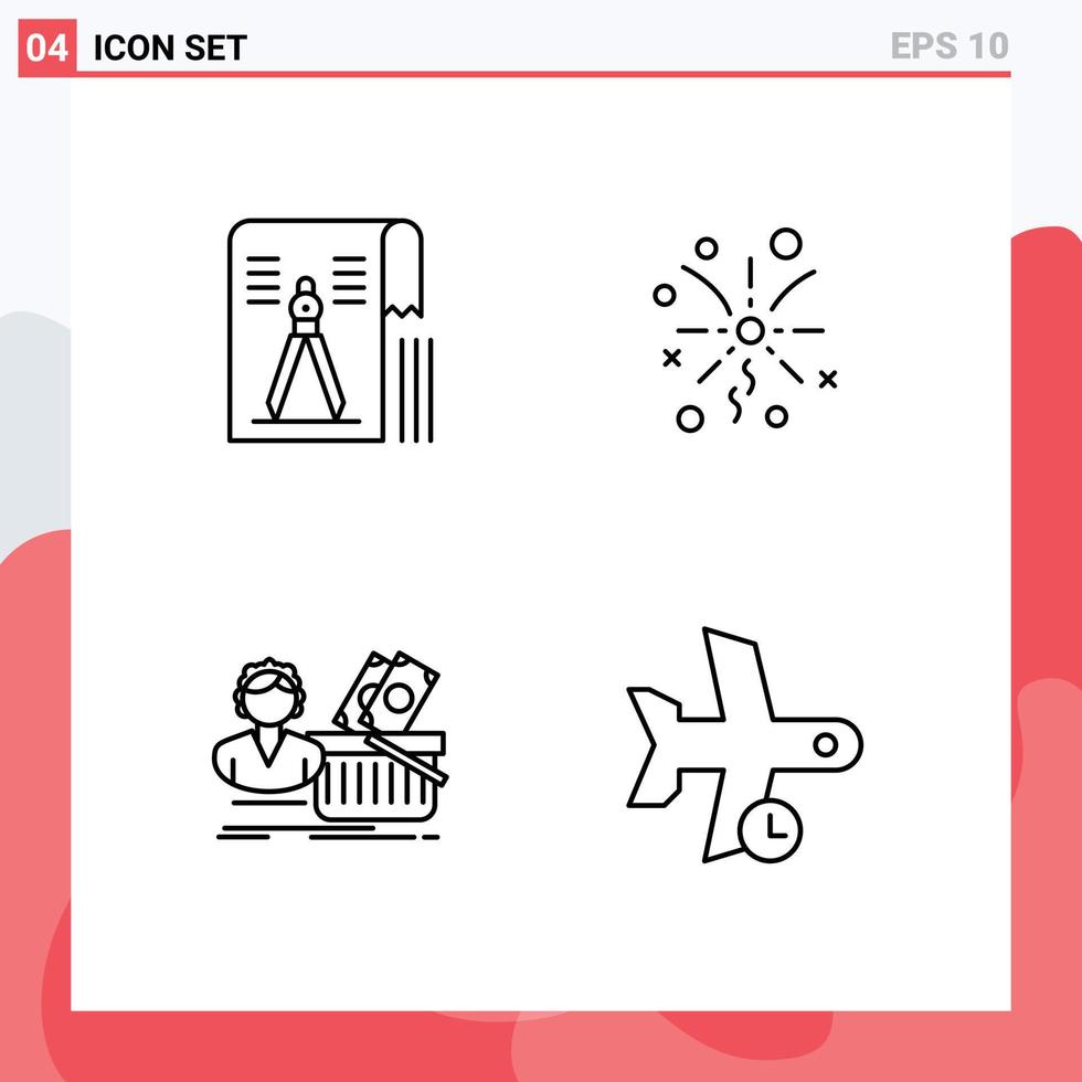 Mobile Interface Line Set of 4 Pictograms of compass shopping geometry light shopping Editable Vector Design Elements