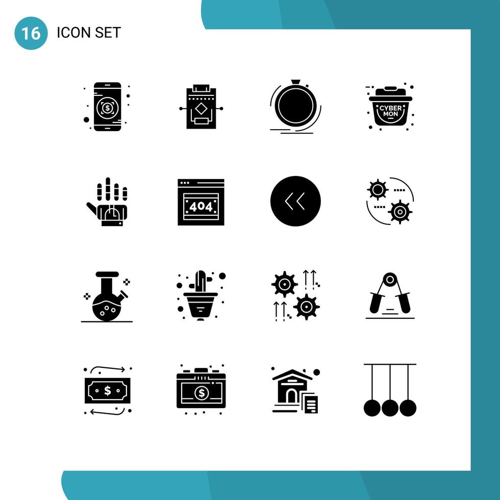 16 User Interface Solid Glyph Pack of modern Signs and Symbols of hand tracking fast shopping basket Editable Vector Design Elements