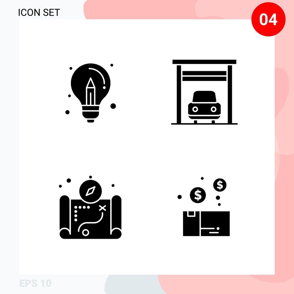 Vector Pack of 4 Icons in Solid Style Creative Glyph Pack isolated on White Background for Web and Mobile