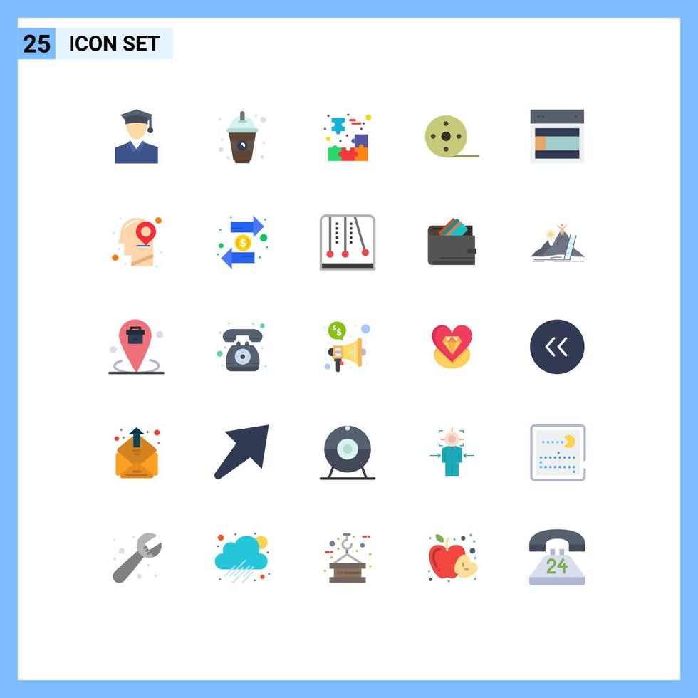 Modern Set of 25 Flat Colors and symbols such as layout reel cube movie album Editable Vector Design Elements