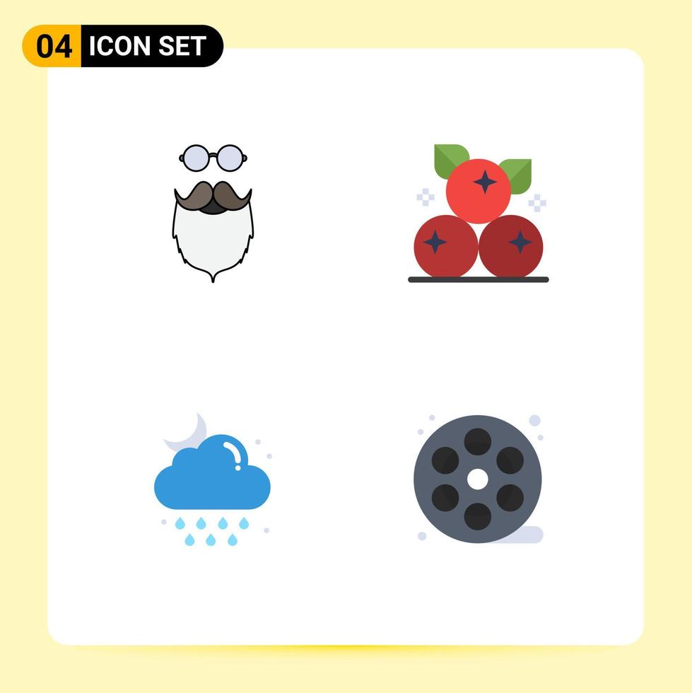 4 Thematic Vector Flat Icons and Editable Symbols of moustache cloud beared cranberry rain Editable Vector Design Elements