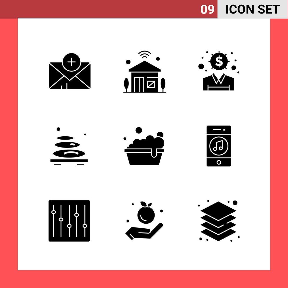 Paquete de 9 iconos de símbolos de glifo de estilo sólido sobre fondo blanco signos simples para el diseño general vector