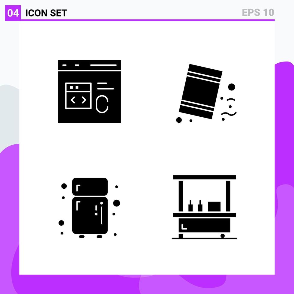Set of 4 icons in solid style Creative Glyph Symbols for Website Design and Mobile Apps Simple Solid Icon Sign Isolated on White Background 4 Icons vector