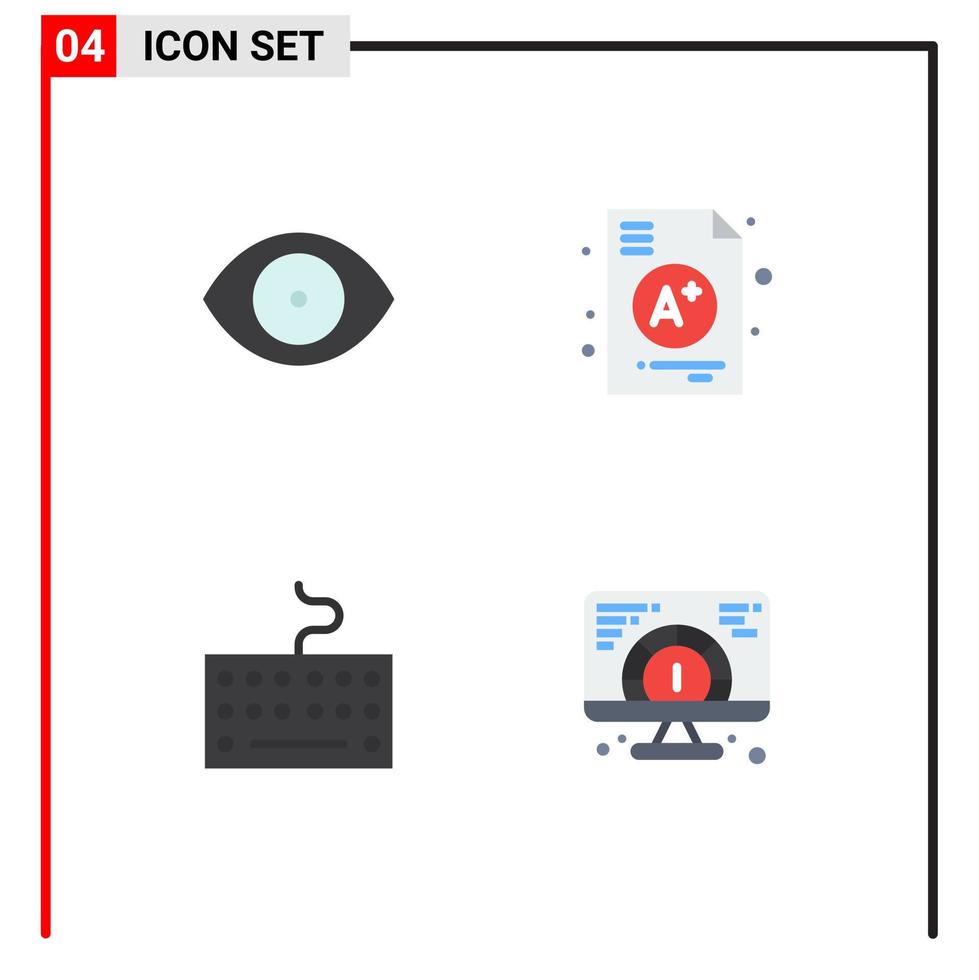 Pictogram Set of 4 Simple Flat Icons of eye keyboard vision education speed Editable Vector Design Elements