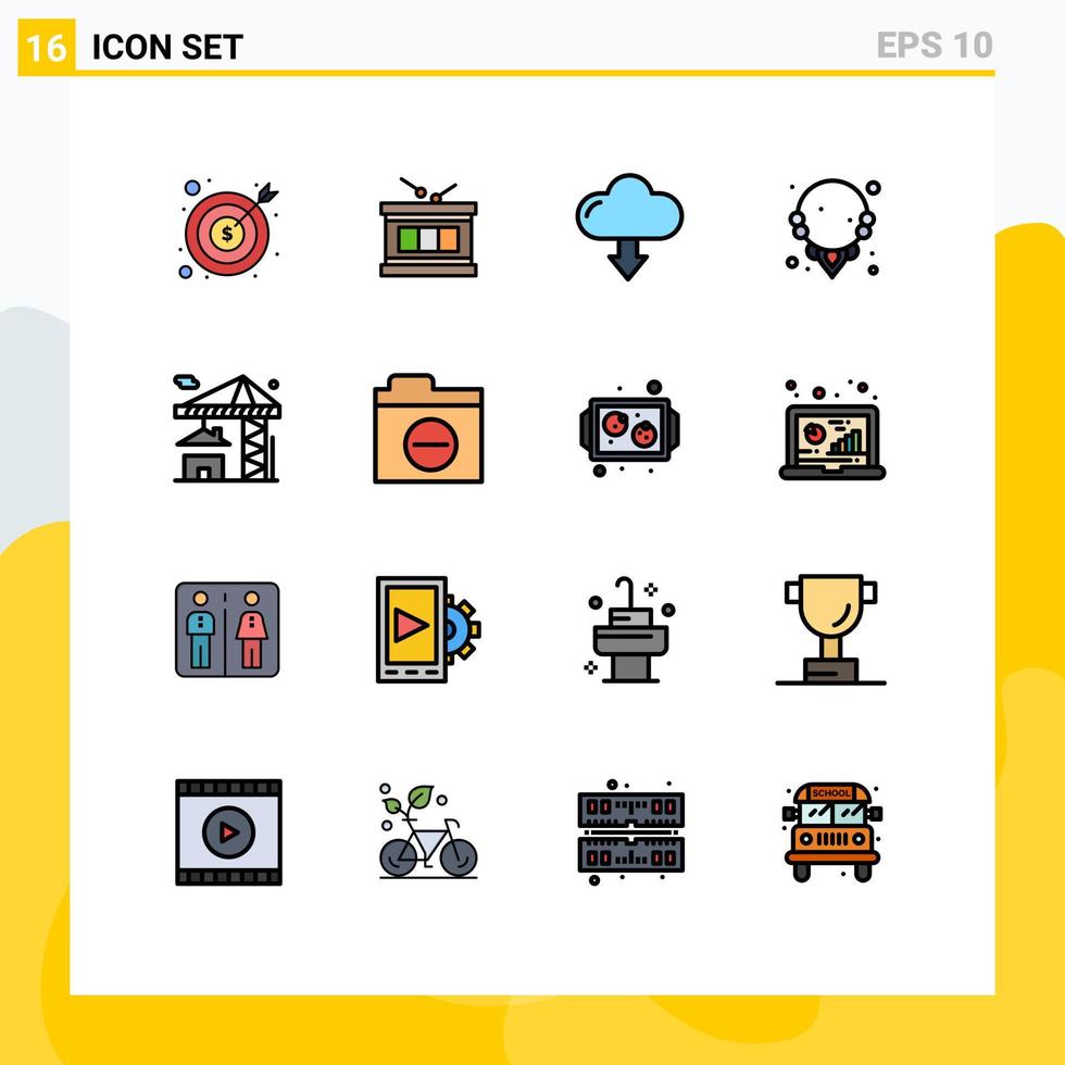 Universal Icon Symbols Group of 16 Modern Flat Color Filled Lines of crane jewelry parade gem download Editable Creative Vector Design Elements