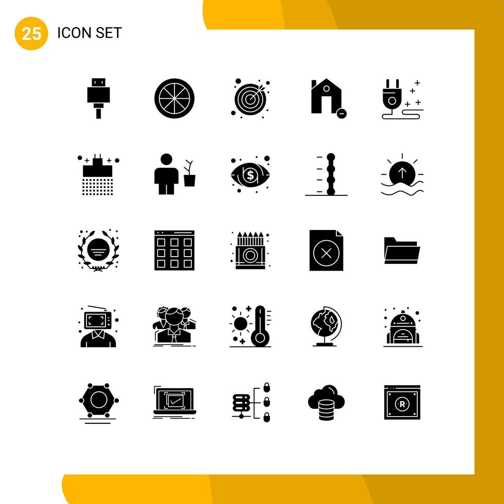 25 Universal Solid Glyphs Set for Web and Mobile Applications cable minus darts house delete Editable Vector Design Elements